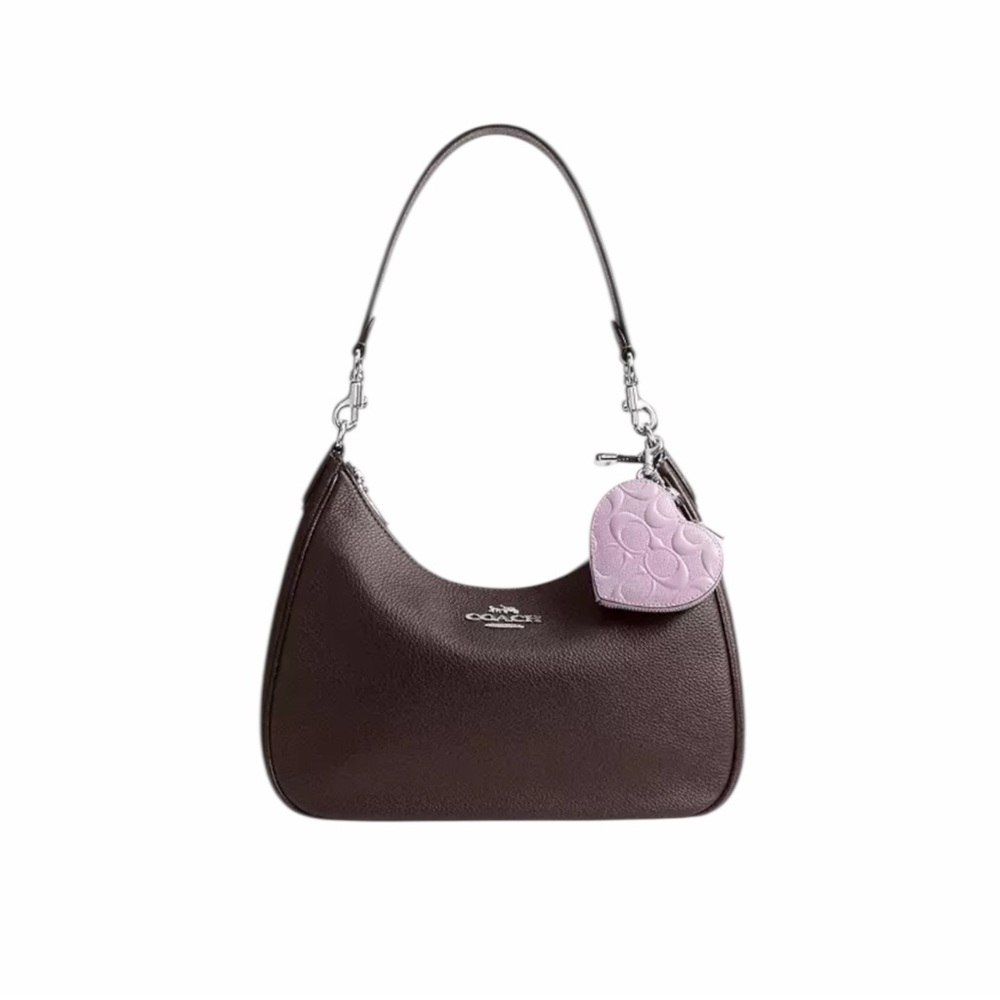 Coach Heart Bag Charm In Light Violet Pearlized Signature Patent Leather NWT - Picture 2 of 4